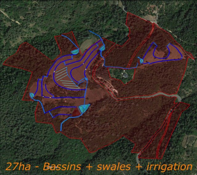 Les Sagnes - Bassins, swales et irrigation